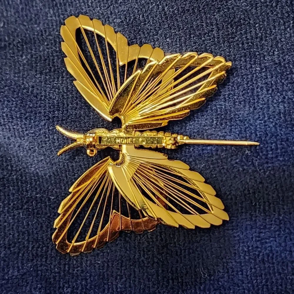 Monet Butterfly Brooch Pin Gold Tone Filigree Openwork Signed Costume Jewelry